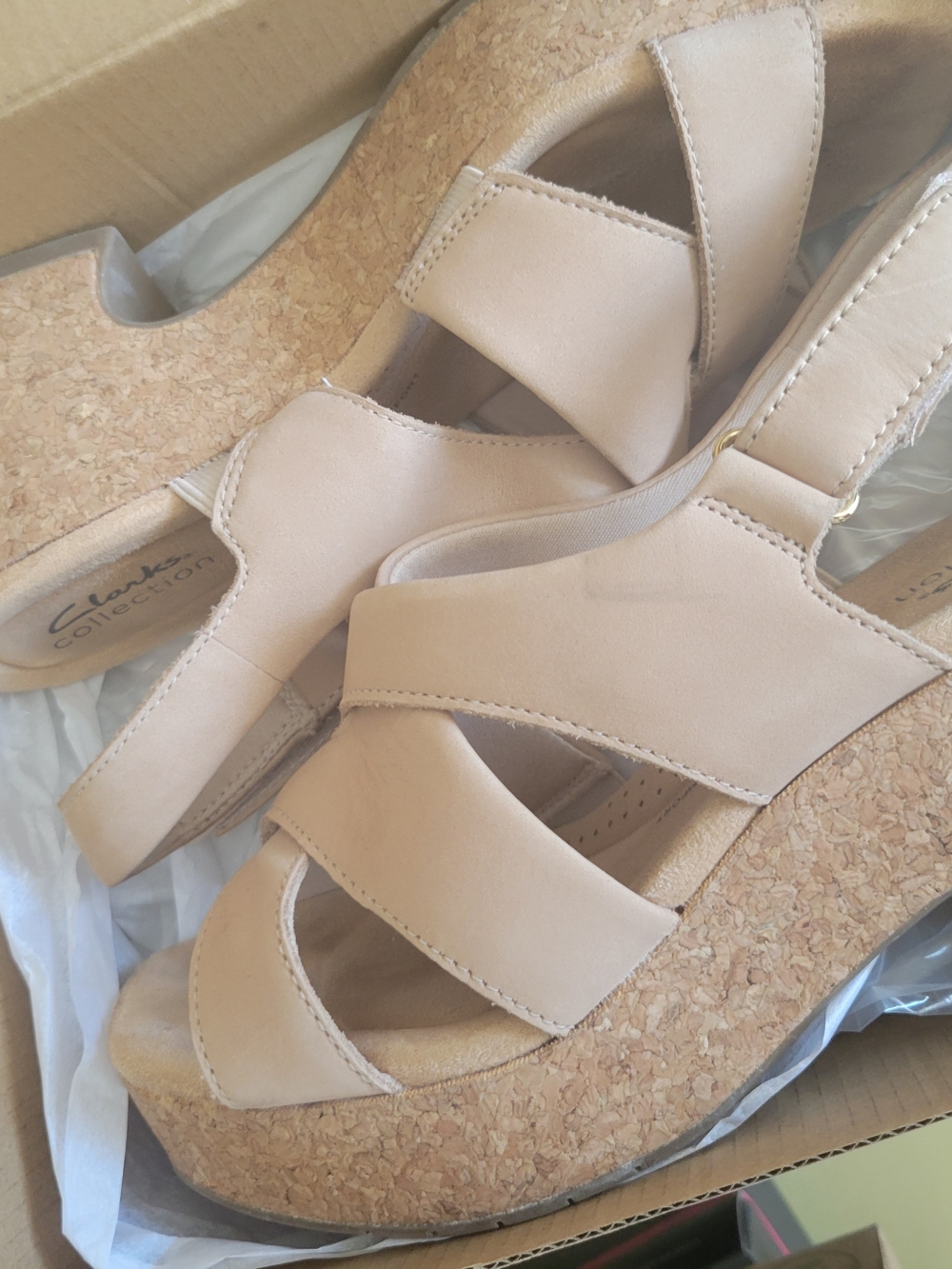 Clarks Neutral Cork Wedge Sandals
